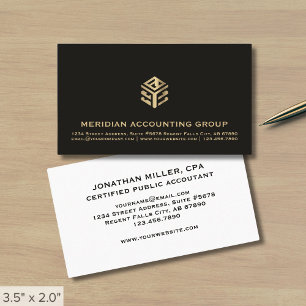 Professional Black and Gold Geometric Logo Business Card
