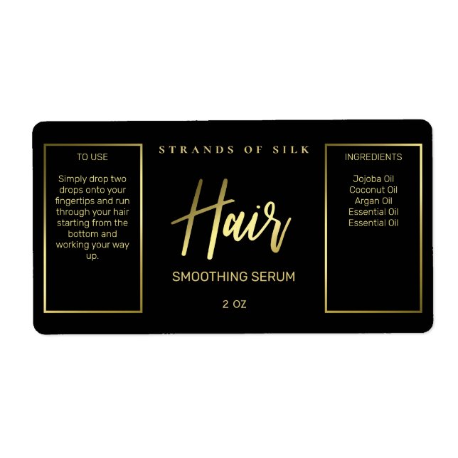 Professional Black And Gold Hair Serum Labels (Front)