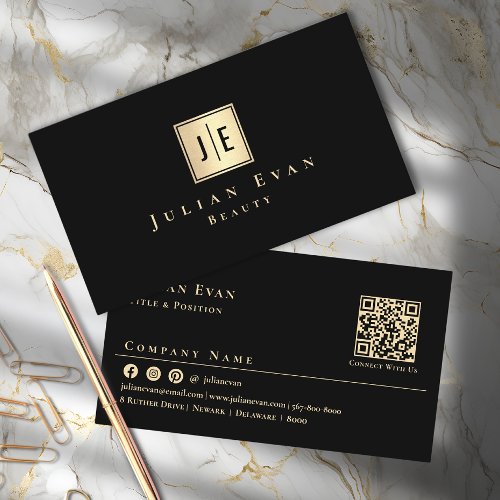 Professional Black and Gold Monogram Business Card