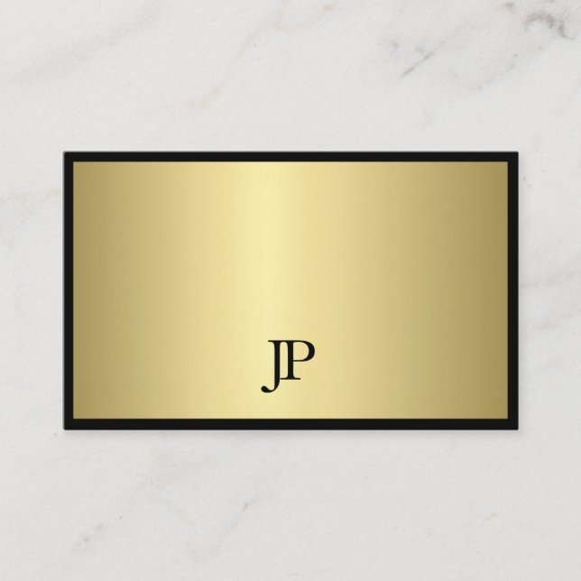 Professional Black And Gold Monogrammed Plain Glam Business Card (Front)