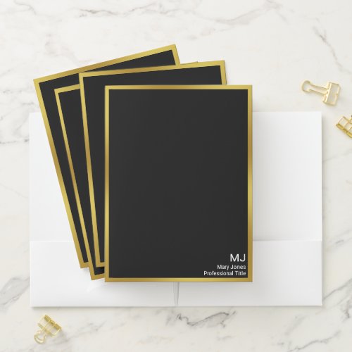 Professional Black and Gold Name Title Monogram Pocket Folder