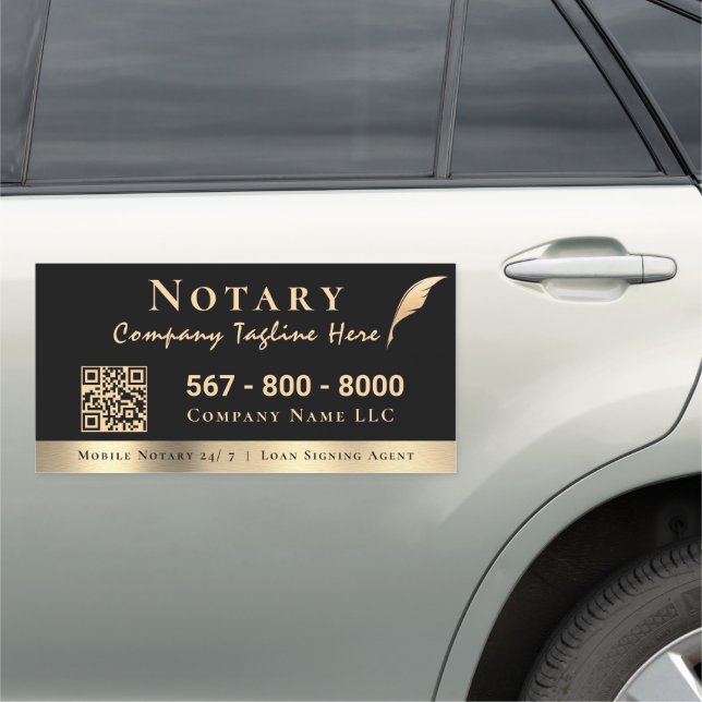Professional Black and Gold Notary Qr Code Car Magnet (In Situ)