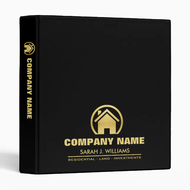 Professional Black and Gold Real Estate 3 Ring Binder Zazzle