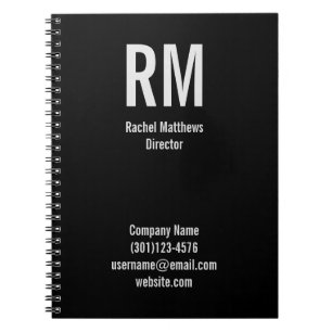 Professional Black and Gray Name and Monogram Notebook