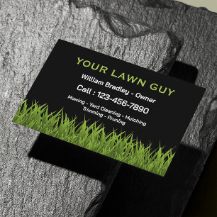 Professional Black and Green Grass Lawn Service Business Card Magnet