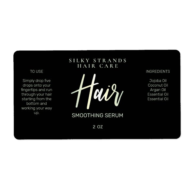 Professional Black And Pearl Hair Serum Labels (Front)