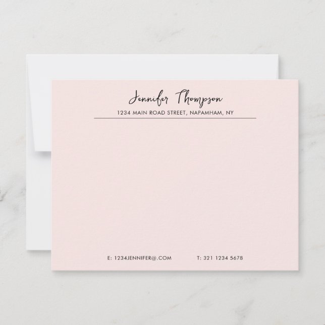 Professional Black and Pink Script Business Note Card (Front)
