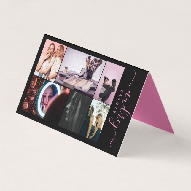 Professional Black and Pink Signature 6 Photos Business Card (Front)