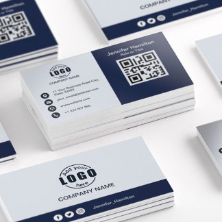 Professional Black and White add your Logo QR Code Business Card