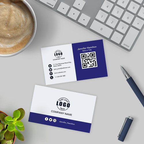Professional Black and White add your Logo QR Code Business Card