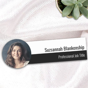 Professional Black and White Custom Photo Name Tag