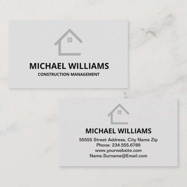 Professional Black and White General Construction  Business Card (Front/Back)