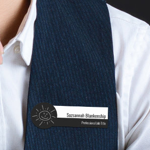 Professional Black and White Hello Script Name Tag