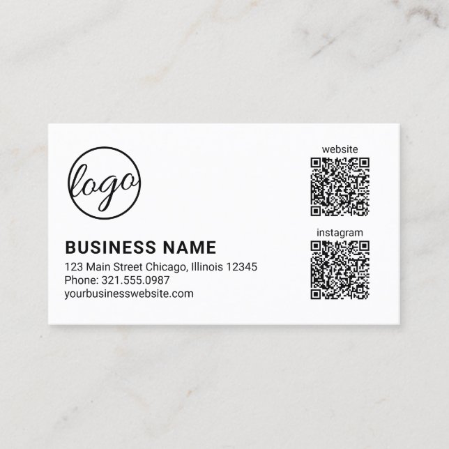 Professional Black and White Logo QR Code Modern Business Card (Front)