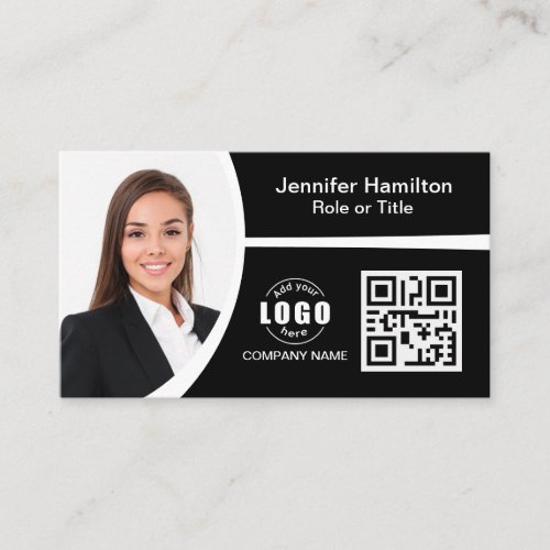Professional Black and White Logo QR Code Photo Business Card