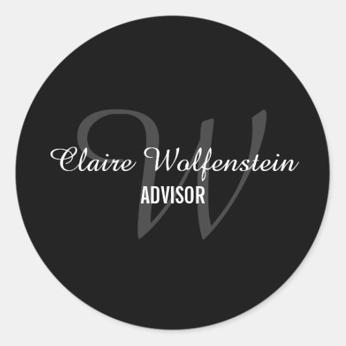 Professional Black and White Monogram Classic Round Sticker