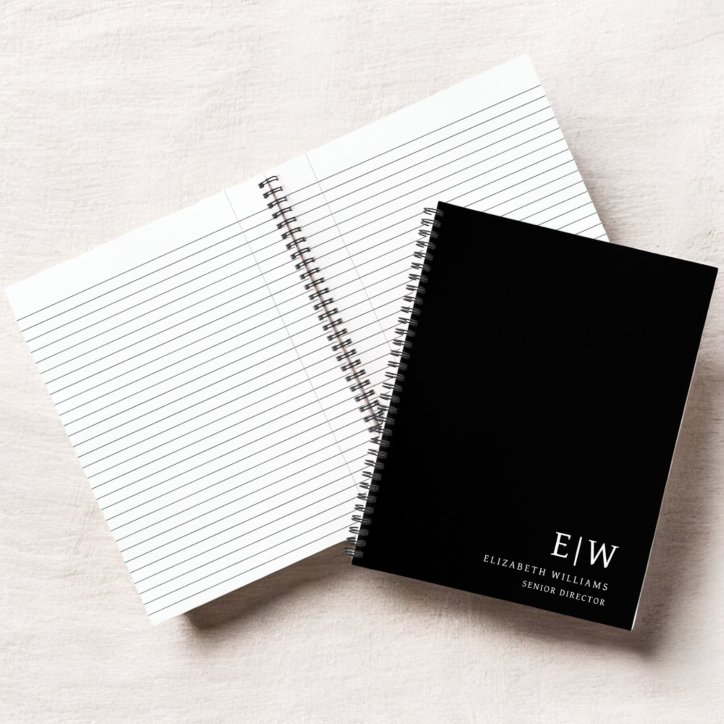 Professional Black And White Monogram Initial Notebook