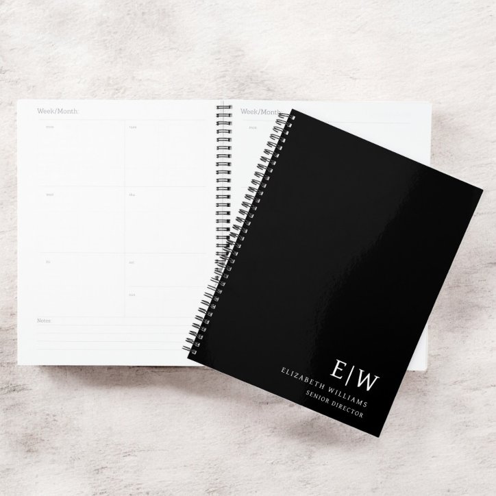 Professional Black And White Monogram Initial Planner