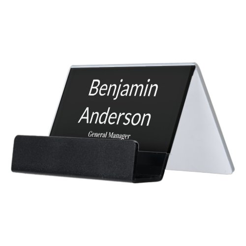 Professional Black and White Name Job Title Desk Business Card Holder