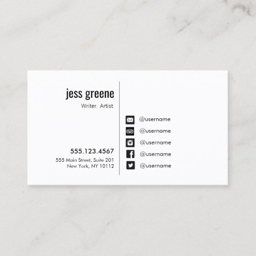 Professional Black and White Social Media Icons 2 Business Card