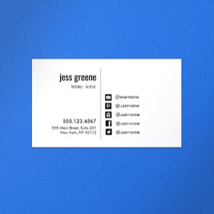 Professional Black and White Social Media Icons Business Card