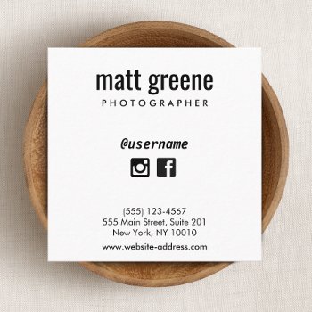 Professional Black And White Social Media Icons Square Business Card by sm_business_cards at Zazzle