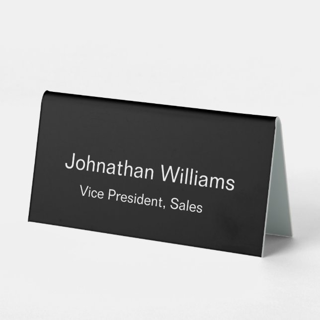 Professional Black and White Template Name Title Table Tent (Front)