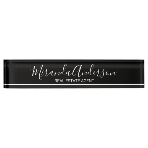 Professional Black and White with Script Name Desk Name Plate