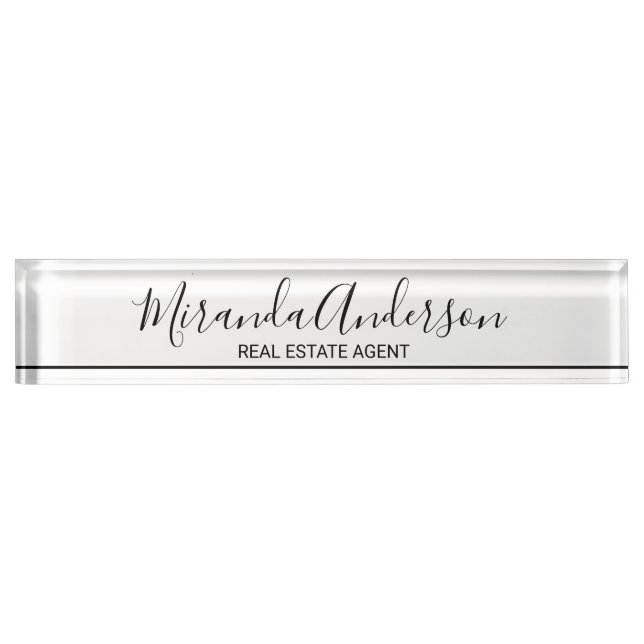 Professional Black and White with Script Name Desk Name Plate (Front)