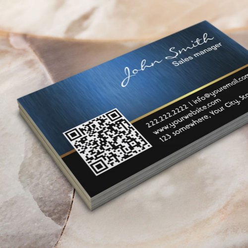 Professional Black  Blue QR Code Business Card