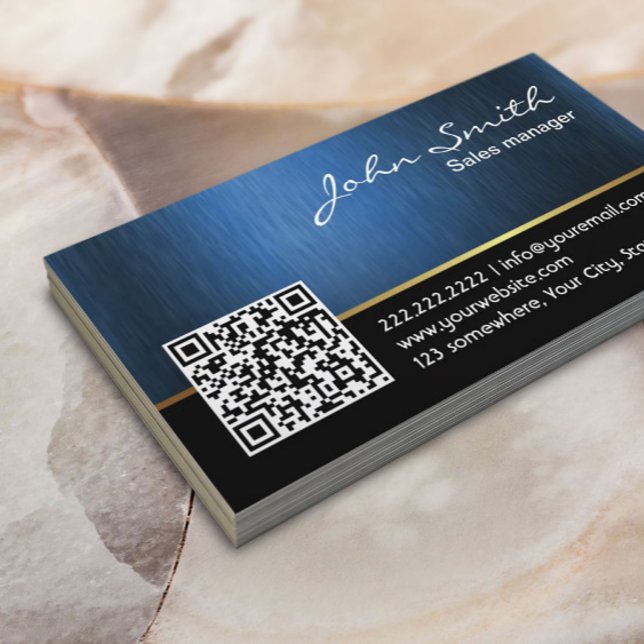 Professional Black & Blue QR Code Business Card (Creator Uploaded)