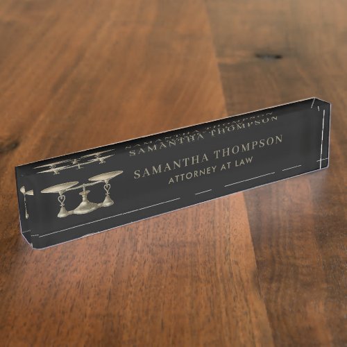 Professional Black  Bronze Law Attorney Scale  Desk Name Plate