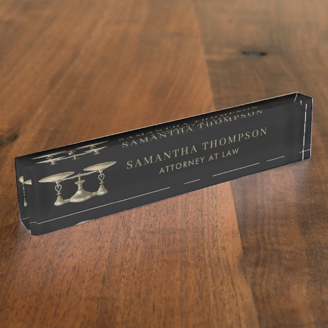 Professional Black & Bronze Law Attorney Scale  Desk Name Plate (Side)