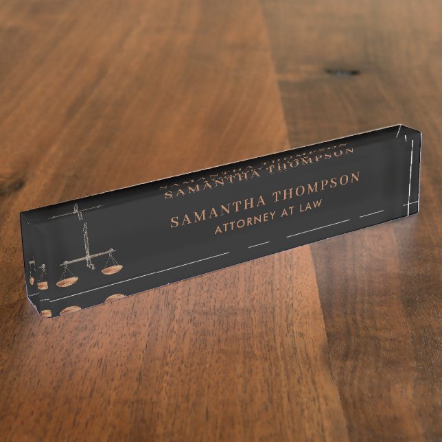Professional Black & Brown Law Attorney Scale Desk Name Plate (Side)