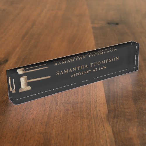 Professional Black  Brown Lawyer Attorney Gavel Desk Name Plate