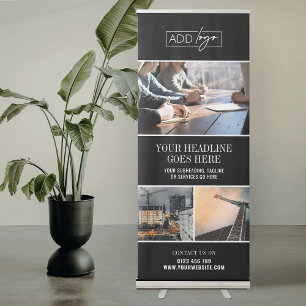 Professional Black Business Logo Photo Collage Retractable Banner
