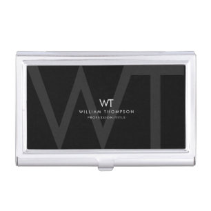Professional Black Business Monogram Initials Card Case