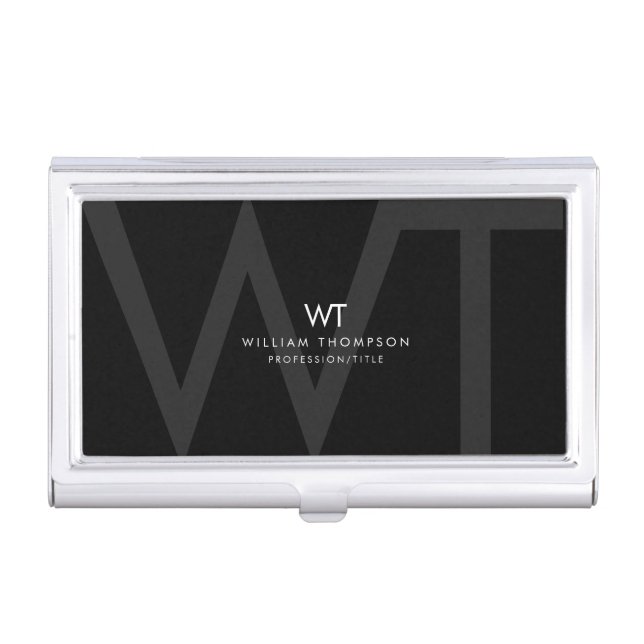 Professional Black Business Monogram Initials  Card Case (Front)