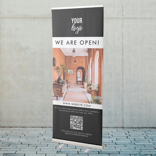 Professional Black Business We Are Open Photo Retractable Banner (Professional Black Business We Are Open Photo Retractable Banner)
