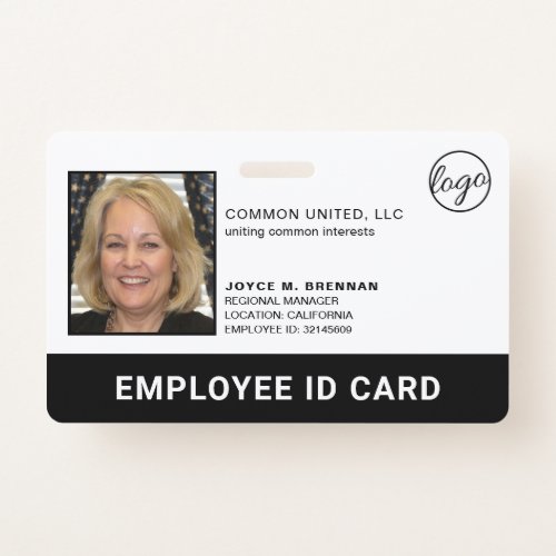 Professional Black Company Logo Employee Photo ID Badge