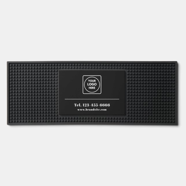 Professional Black Custom Business Logo Branding Bar Mat (Front)