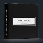 Professional Black Custom Name Portfolio 3 Ring Binder<br><div class="desc">Modern portfolio binder features a minimal design in a black and white color palette. Portfolio information presented in simple font in a white window with a coordinating frame. Shown with a custom portfolio information, name and title on the front in modern typography, this personalized professional binder is designed with custom...</div>