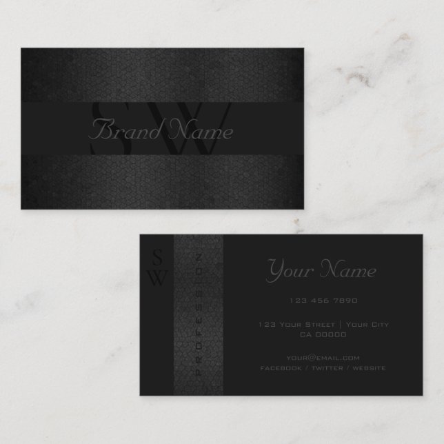 Professional Black Dark Gray Colors with Monogram Business Card (Front/Back)