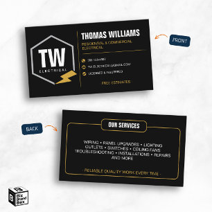 Professional Black Electrician Electrical Services Business Card