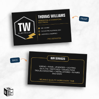 Professional Black Electrician Electrical Services Business Card