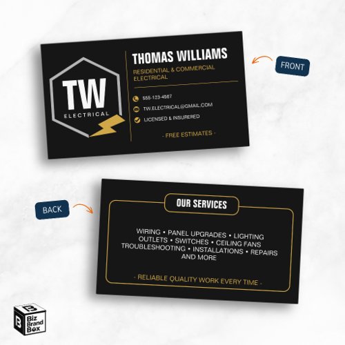 Professional Black Electrician Electrical Services Business Card