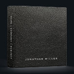 Professional Black Faux Leather Custom Name 3 Ring Binder<br><div class="desc">Modern professional binder features a minimal faux leather design in a black and white color palette. Custom name presented in the lower third in stylish simple font and custom name, company or subject on the spine. Shown with a custom name on the front in traditional typography, this personalized business binder...</div>