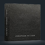 Professional Black Faux Leather Custom Name 3 Ring Binder<br><div class="desc">Modern professional binder features a minimal faux leather design in a black and white color palette. Custom name presented in the lower third in stylish simple font and custom name, company or subject on the spine. Shown with a custom name on the front in traditional typography, this personalized business binder...</div>