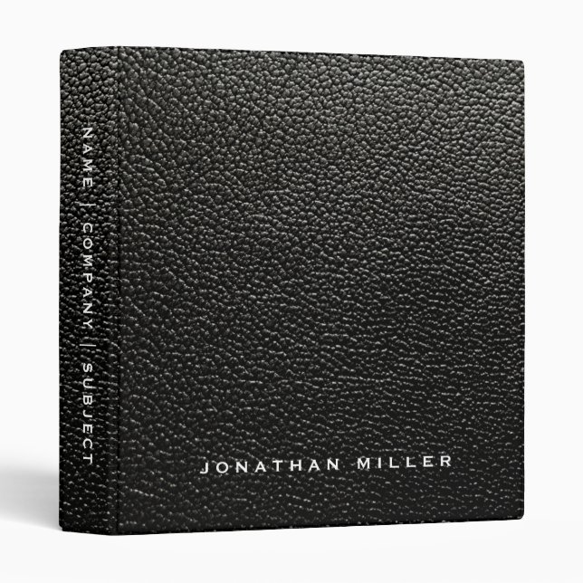 Professional Black Faux Leather Custom Name 3 Ring Binder (Front/Spine)