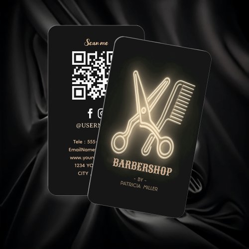 Professional Black  Gold Barbershop Business Card